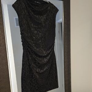 Mango VELVET Black Leopard Print MINI Dress